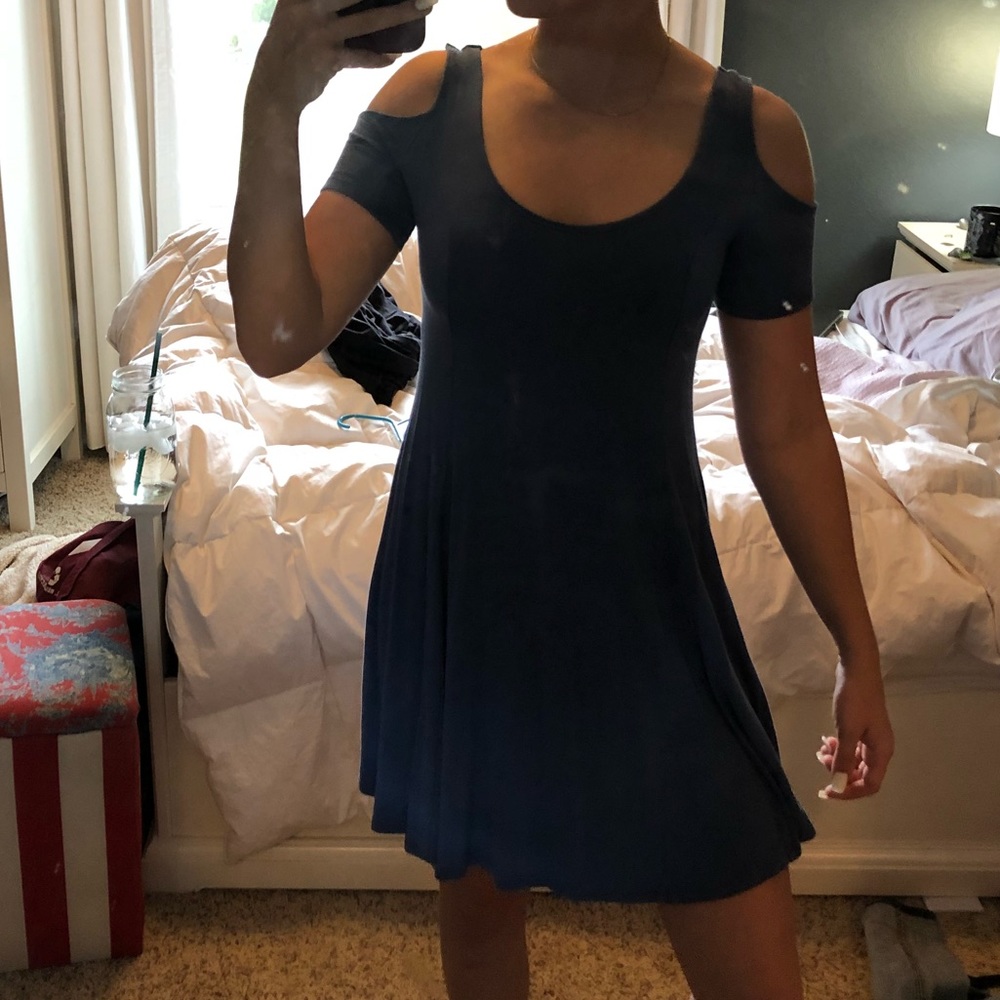 Blue cold shoulder cotton dress